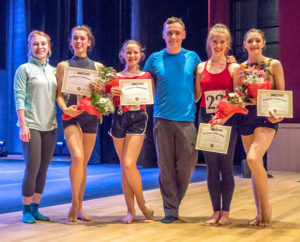 Jazz winners with instructor: left to right students: Rebecca Van Dover, Emma Michaux, Kristin Lande, Larry Keigwin, Josie Hawkins, Gabriella Rae